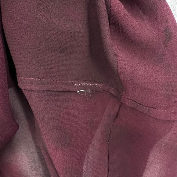 LOVESHACKFANCY Silk Blouse Top Womens Medium Burgundy Ruffle Pintuck Scoop Neck - Picture 13 of 16